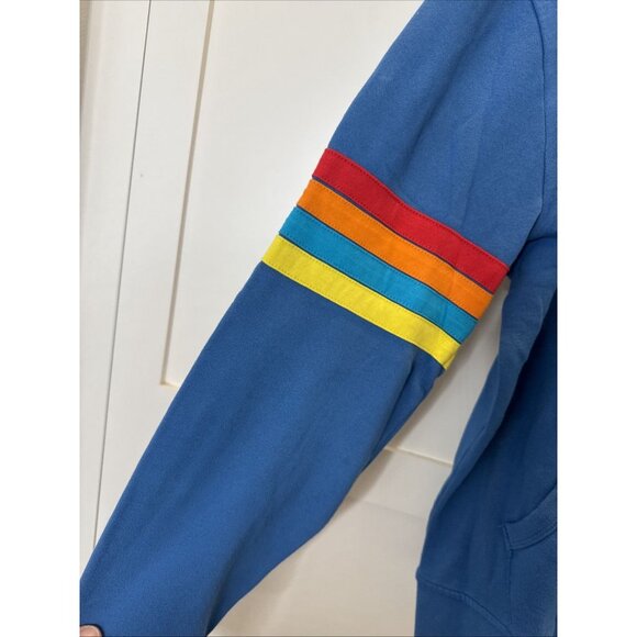 Walt Disney World Retro Blue Crewneck Rainbow Sweatshirt front pockets SIZE Med - Picture 5 of 14